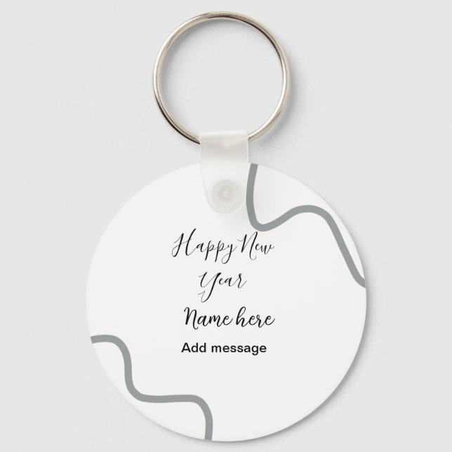 Chaveiro Happy new year name message gray simple holiday  (Frente)