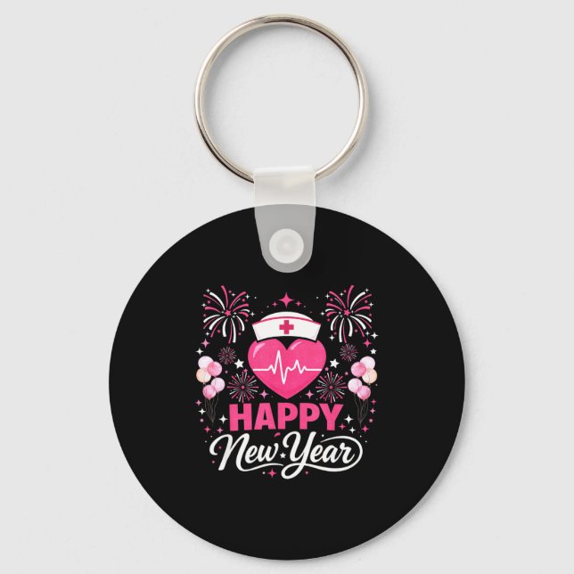 Chaveiro Happy New Year Nurse Crew Heartbeat Medical Celebr (Frente)