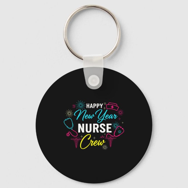 Chaveiro Happy New Year Nurse Shirt, Fireworks Stethoscope  (Frente)