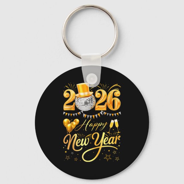 Chaveiro Happy New Year Party 2026 Funny Balloon Family Mat (Frente)