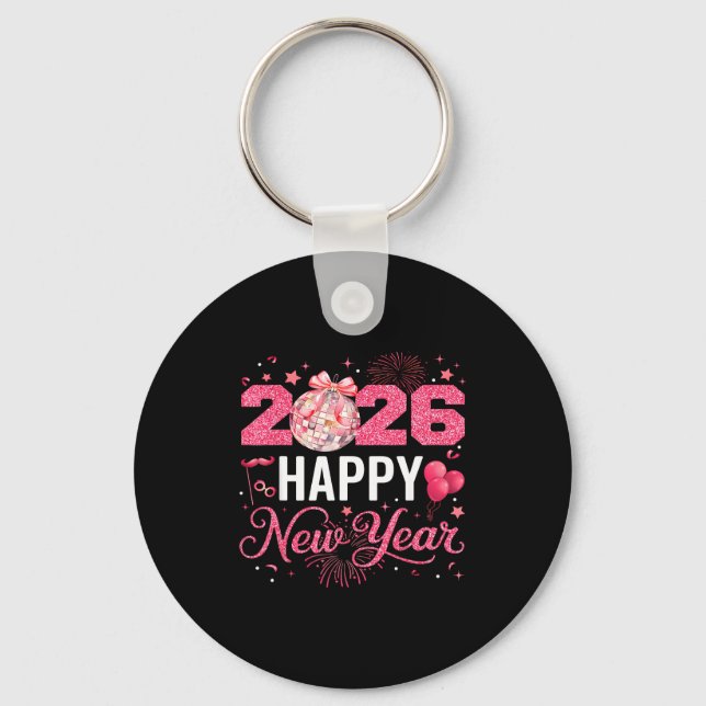 Chaveiro Happy New Year Party 2026 Funny Disco Ball Family  (Frente)