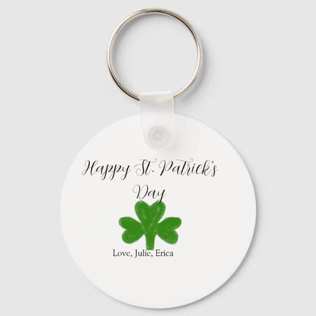 Chaveiro Happy St. Patrick's day green shamrock name  (Frente)