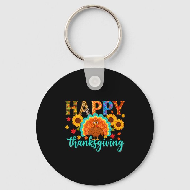 Chaveiro Happy Thanksgiving Turkey &amp; Sunflower, Thanksg (Frente)
