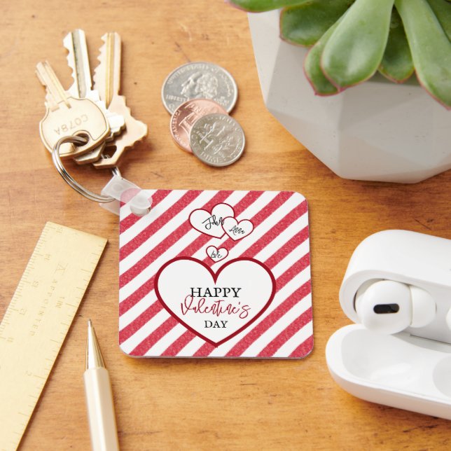 Chaveiro Happy Valentine's Day Red Hearts Chalk Stripes (Mesa)