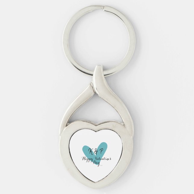 Chaveiro Happy Valentine's day turquoise heart name letter  (Frente)