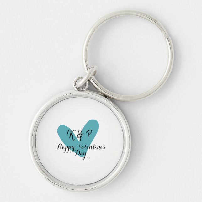 Chaveiro Happy Valentine's day turquoise heart name letter  (Frente)