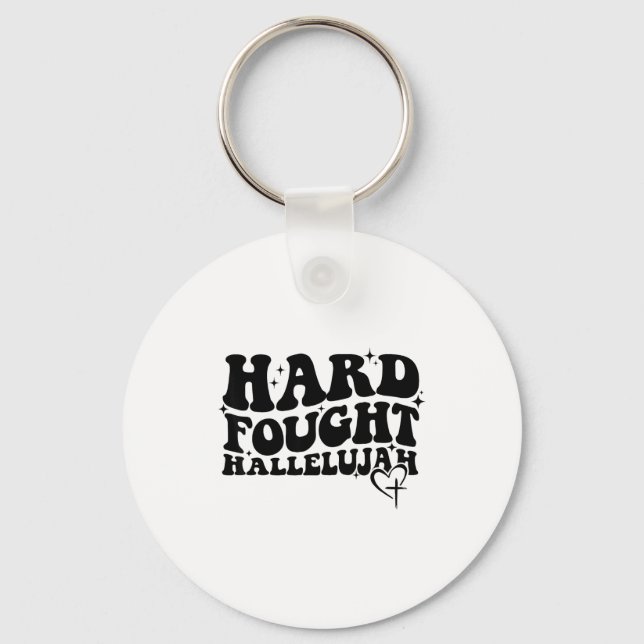 Chaveiro Hard Fought Hallelujah Cross Heart Sparkle Art  (Frente)