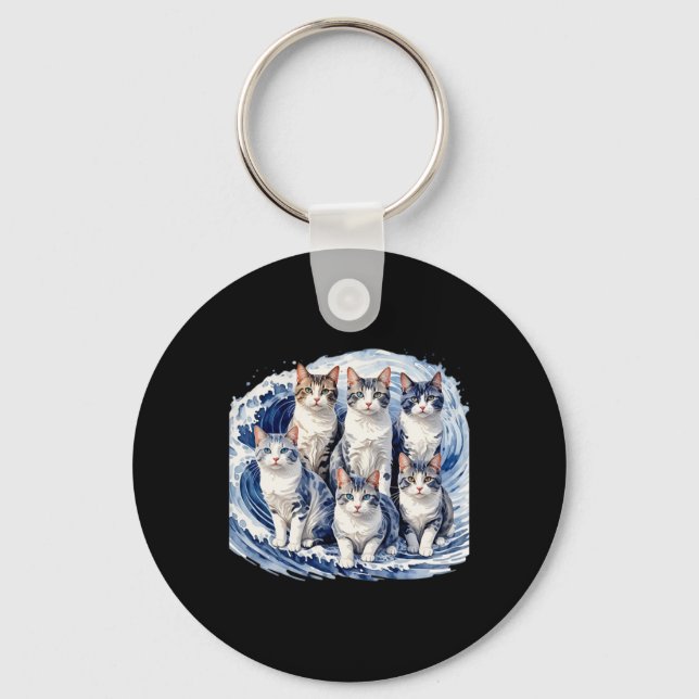 Chaveiro Harris Blue Cats Wave - Engraçado Para Proprietári (Frente)