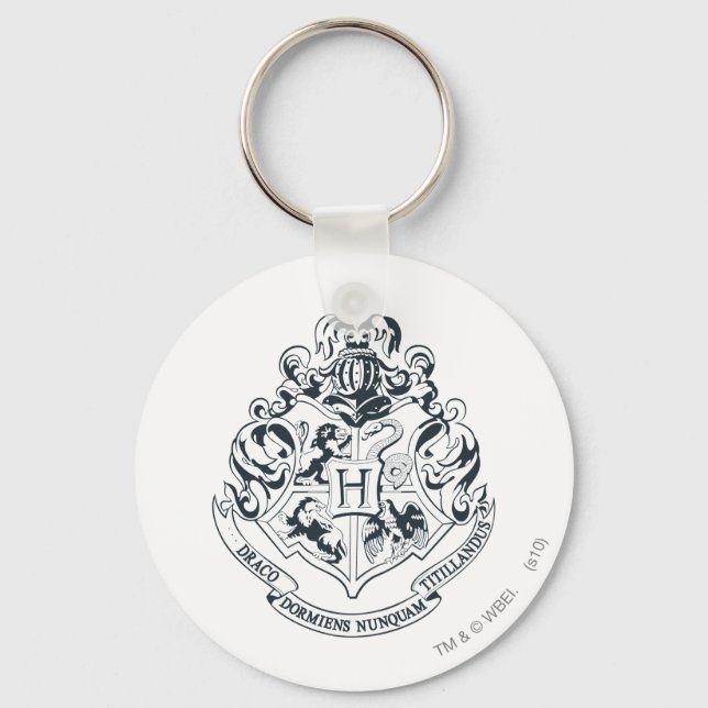 Chaveiro Harry Potter | Hogwarts Crest - Preto e Branco (Frente)