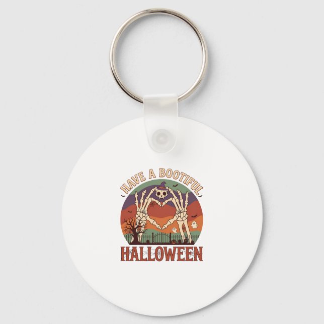 Chaveiro Have Bootiful Halloween Skeleton Hands Cat Skull W (Frente)
