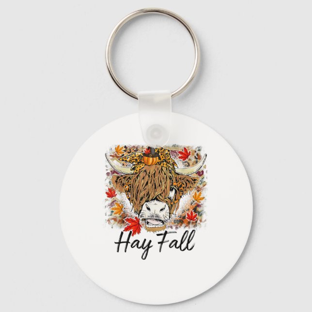 Chaveiro Hay Fall Highland Cow Leopard Heifer de Ação de Gr (Frente)