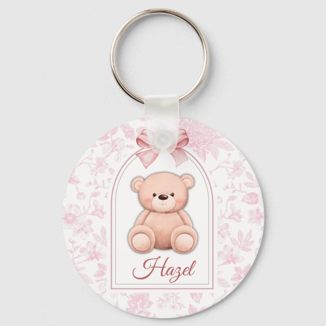 Chaveiro Hazel | Design de Enfermeiro de Urso Rosa Personal (Frente)