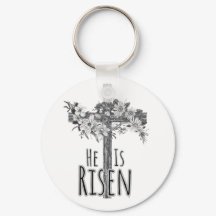 He Is Risen Floral Cross Keychain
