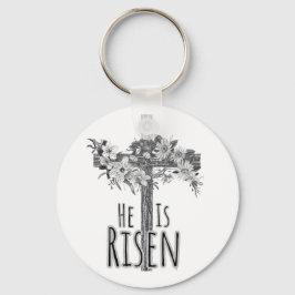 Chaveiro He Is Risen Floral Cross Keychain