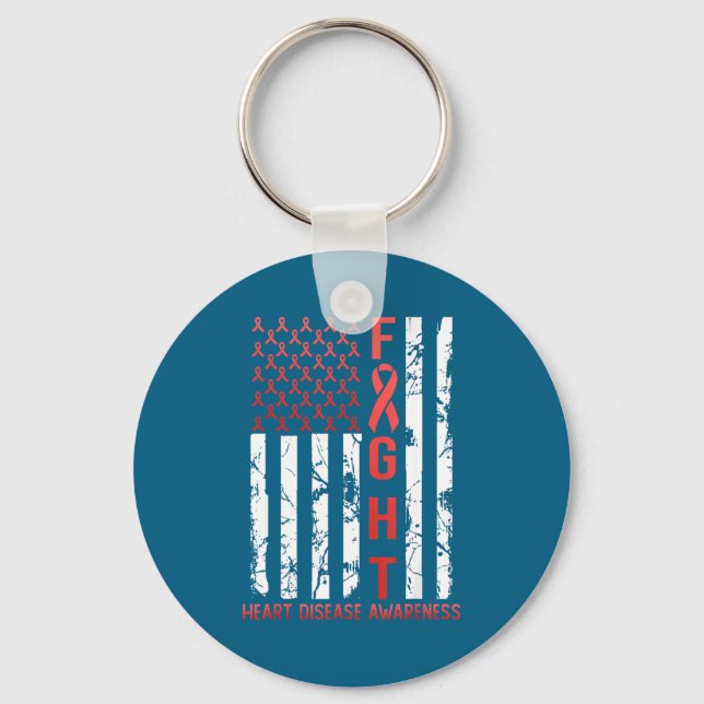 Chaveiro Heart Disease Awareness February Usa Flag Ribbon R (Frente)