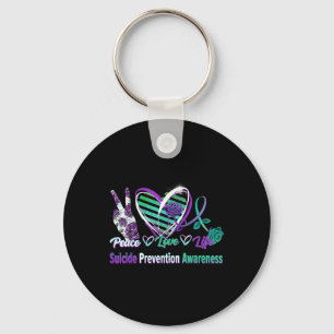 Chaveiro Heart Ribbon Rosa Peace Love Mental Health Suicídi