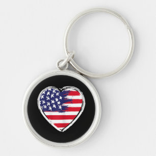 Chaveiro Heart US Flag 4 de julho Patriotic American Stars