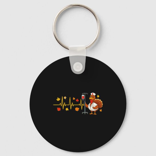 Chaveiro Heartbeat Turkey Funny Nurse Thanksgiving Fall Des (Frente)