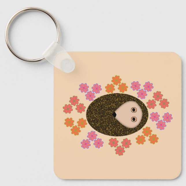 Chaveiro Hedgehog e Flores Sonolentos Personalizados (Frente)
