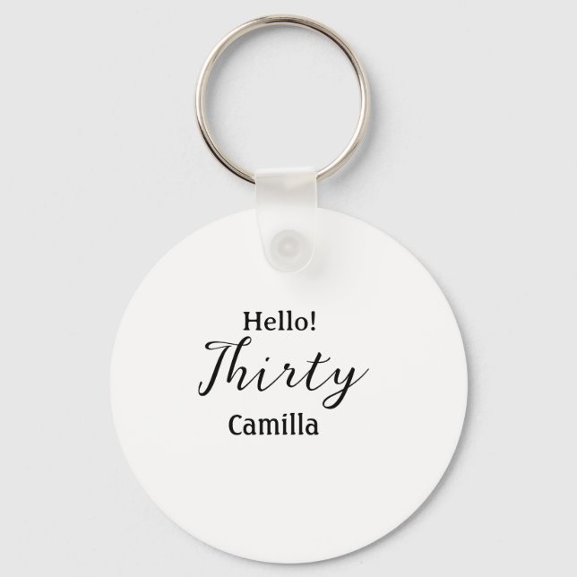 Chaveiro Hello thirty birthday name simple minimal elegant  (Frente)