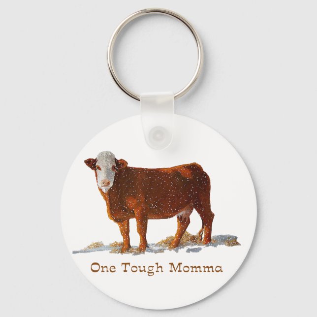 Chaveiro Hereford Cow: Uma mamã difícil: Dia de as mães (Frente)