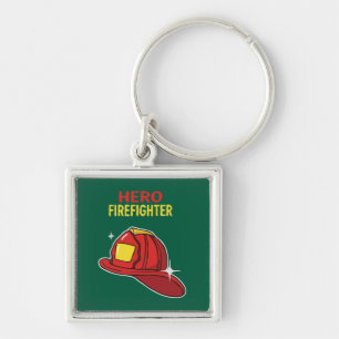 Chaveiro Herói Bombeiro Cartoon Capacete Vermelho Apreciaçã