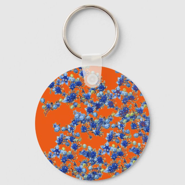 Chaveiro hidrangea laranja e azul (Frente)