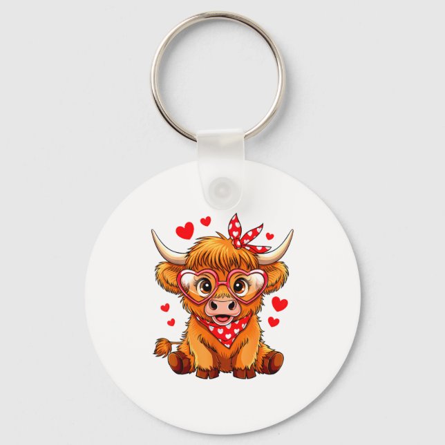 Chaveiro Highland Cow Valentines Day Funny Hearts Valentine (Frente)