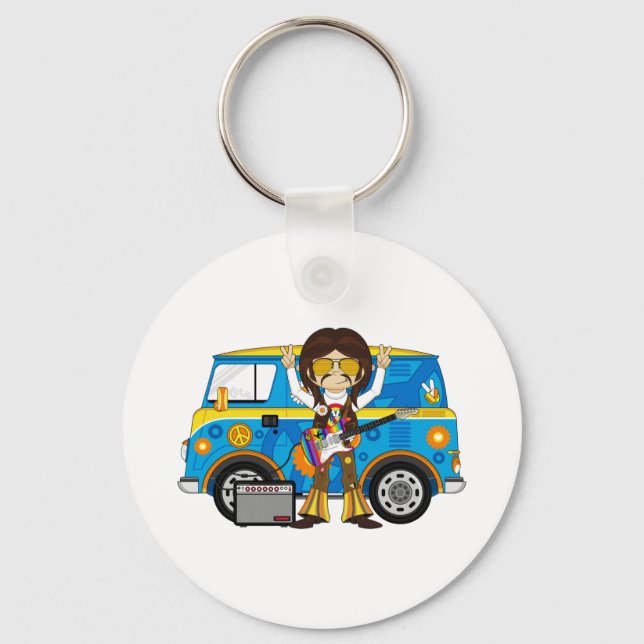 Chaveiro Hippie Boy com Guitarra e Camper Van (Frente)