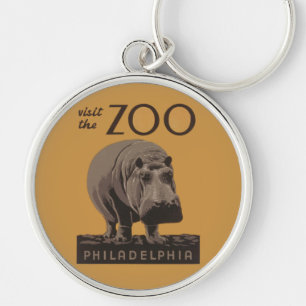 Chaveiro Hippopotamus vintage hippo zoo poster wpa