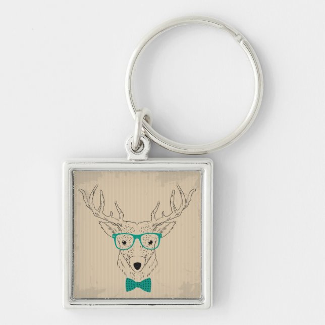 Chaveiro Hipster Reindeer Elk com óculos graciosos Natal (Frente)