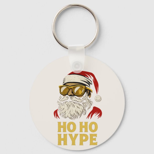 Chaveiro HO HO HYPE – Santa Dourado (Frente)