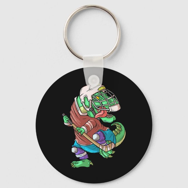 Chaveiro Hockeysaurus Kids T-rex Dinossauro Com Hóquei No G (Frente)
