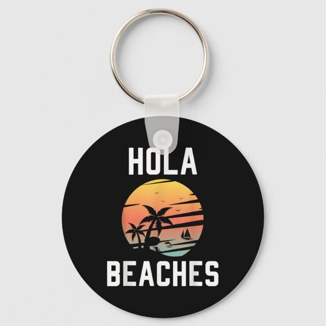 Chaveiro Hola Beaches Palm Tree Sunset Engraçado Férias na  (Frente)