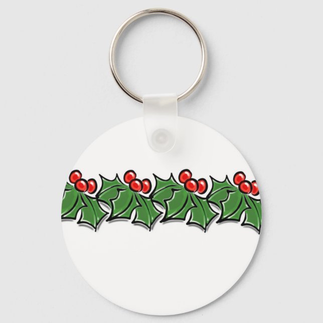 Chaveiro Holly Leaves, Holly berry, coroa de Natal (Frente)