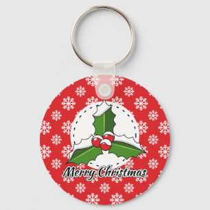 Chaveiro Holly on Red White Snowflakes - Feliz Natal