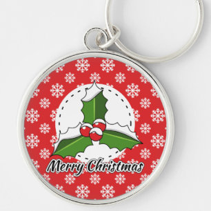 Chaveiro Holly on Red White Snowflakes - Feliz Natal