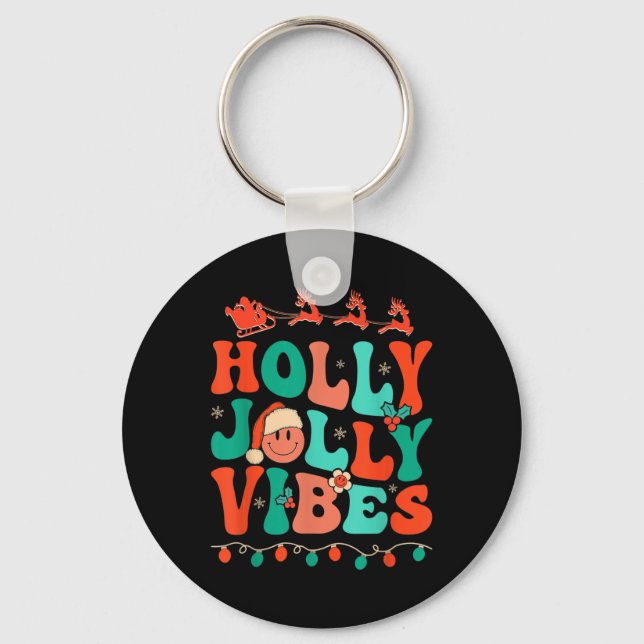 Chaveiro Holly Retro Groovy Natal Jolly Vibes Papais noeis  (Frente)