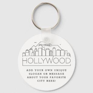 Chaveiro Hollywood, CA Estilizada Skyline   Slogan Personal
