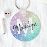Chaveiro Hológrafo Glamoroso Bonito Personalizado<br><div class="desc">Personalize facilmente este elegante padrão colorido de brilho com seu nome personalizado e/ou monograma.</div>