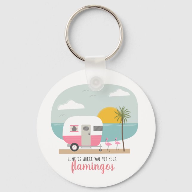 Chaveiro Home Flamingos Pink Camper Beach (Frente)