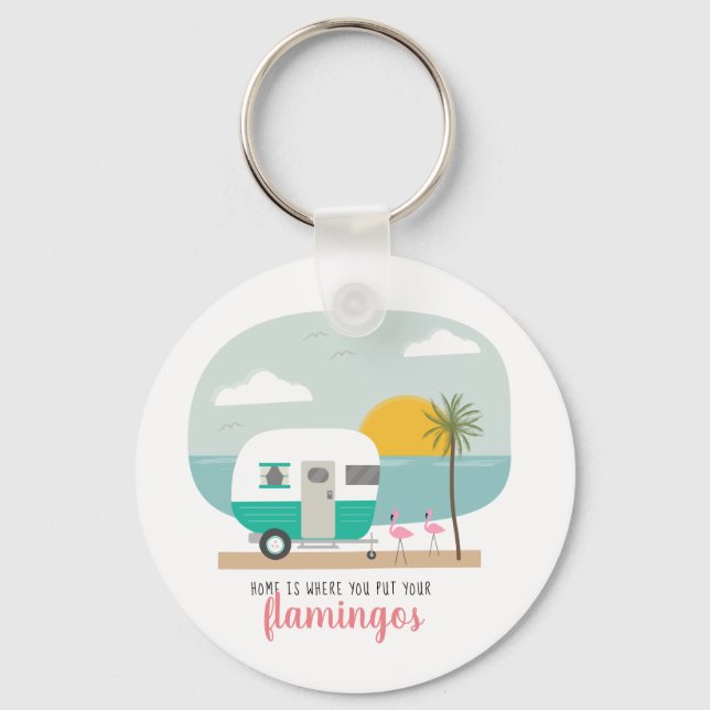 Chaveiro Home Flamingos Turquoise Camper Beach (Frente)