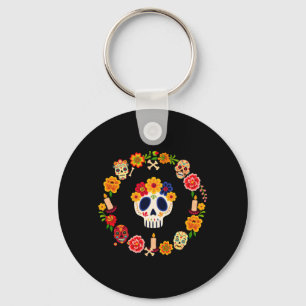Chaveiro Homem Dia-De-Los-Muertos Crânio de Açúcar Mexicano