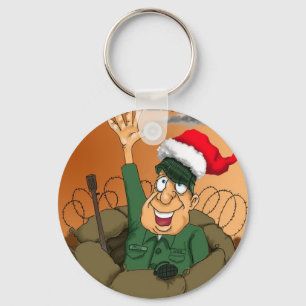 Chaveiro Homem do Exército acenando com Santa Hat