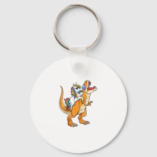 Chaveiro Homem Mulher Cavalgando T-Rex Unicórnio Dinossauro