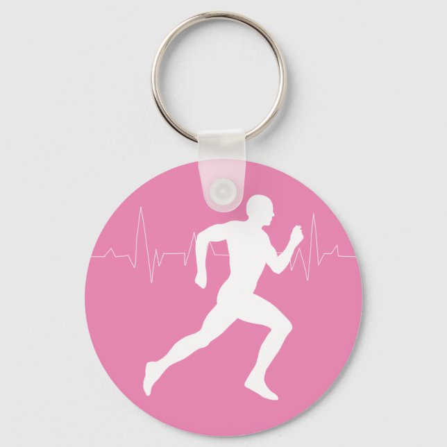 Chaveiro Homem Runners Silhouette em Fundo Rosa (Frente)