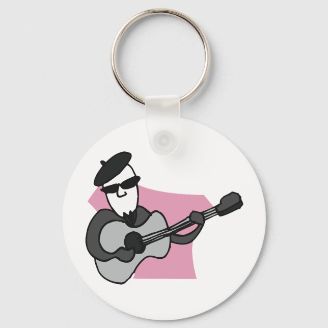 Chaveiro Homem Usando Boina Tocando Violão (Frente)