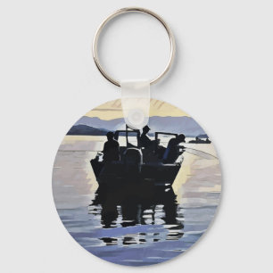 Chaveiro homens que pescam no lago abstrato silhout art