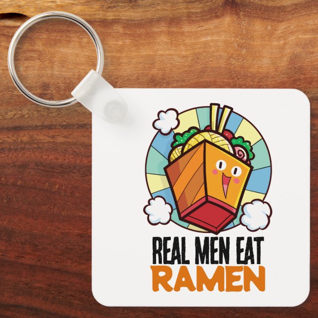 Chaveiro Homens Reais Personalizáveis Comem Ramen (Frente)