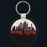 Chaveiro Hong Kong China Vintage City Skyline<br><div class="desc">Design com lindas linhas do horizonte, atração turística e arte de paisagem urbana, arranha-céu Legal e ilustração da silhueta de construção para turistas e viajantes. Perfeito como lembrança para trazer de volta para casa quando viaja pelo mundo. Guarde a memória do seu viagem e as suas férias com a família...</div>